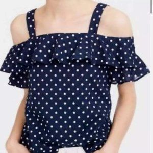 JCREW OFF THE SHOULDER POLKA DOT TEXTURED BLOUSE SIZE 6